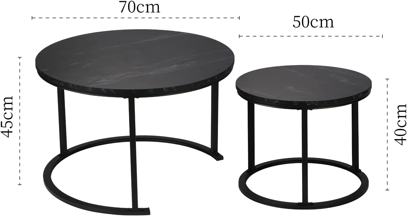 Modernes 2er Set runde Couchtische Holz & Metall Set – Bild 2