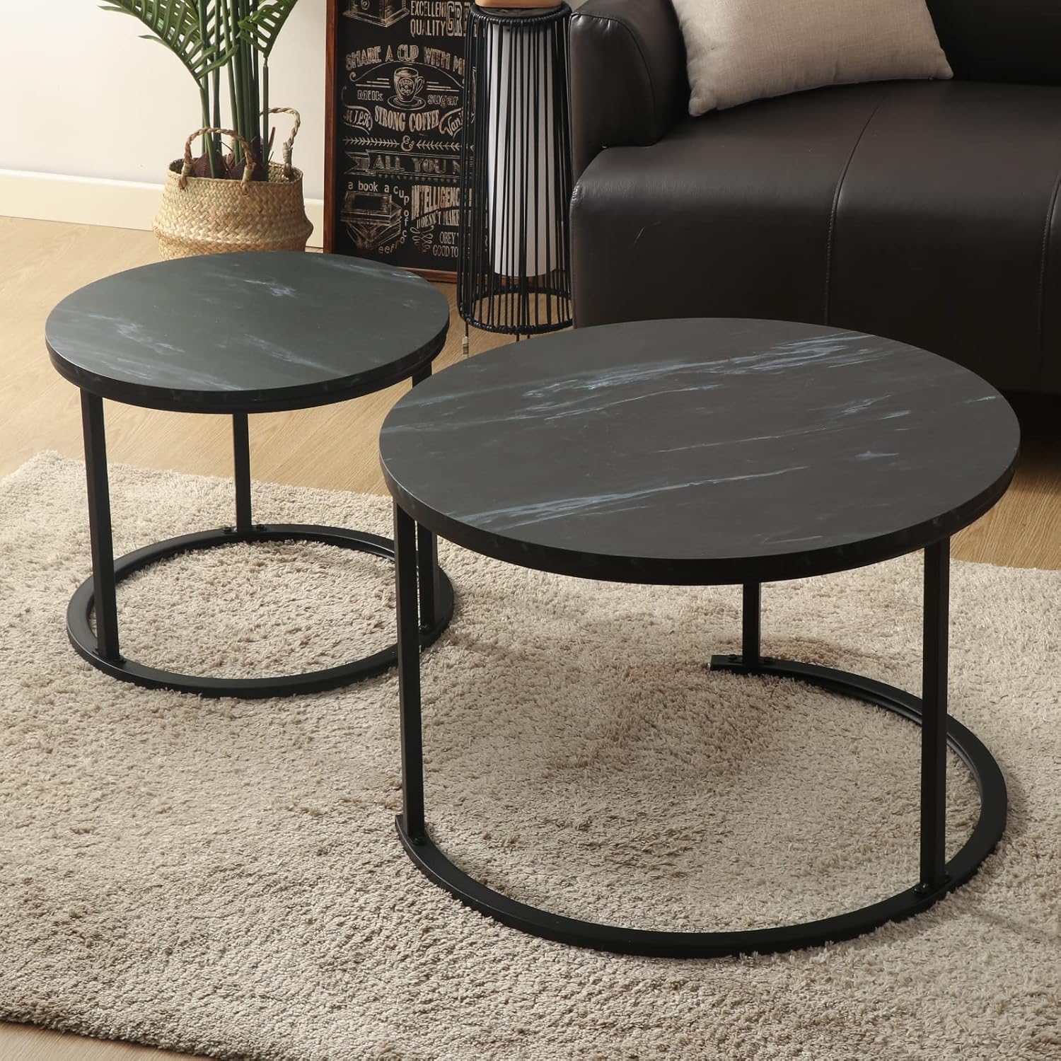 Modernes 2er Set runde Couchtische Holz & Metall Set – Bild 3