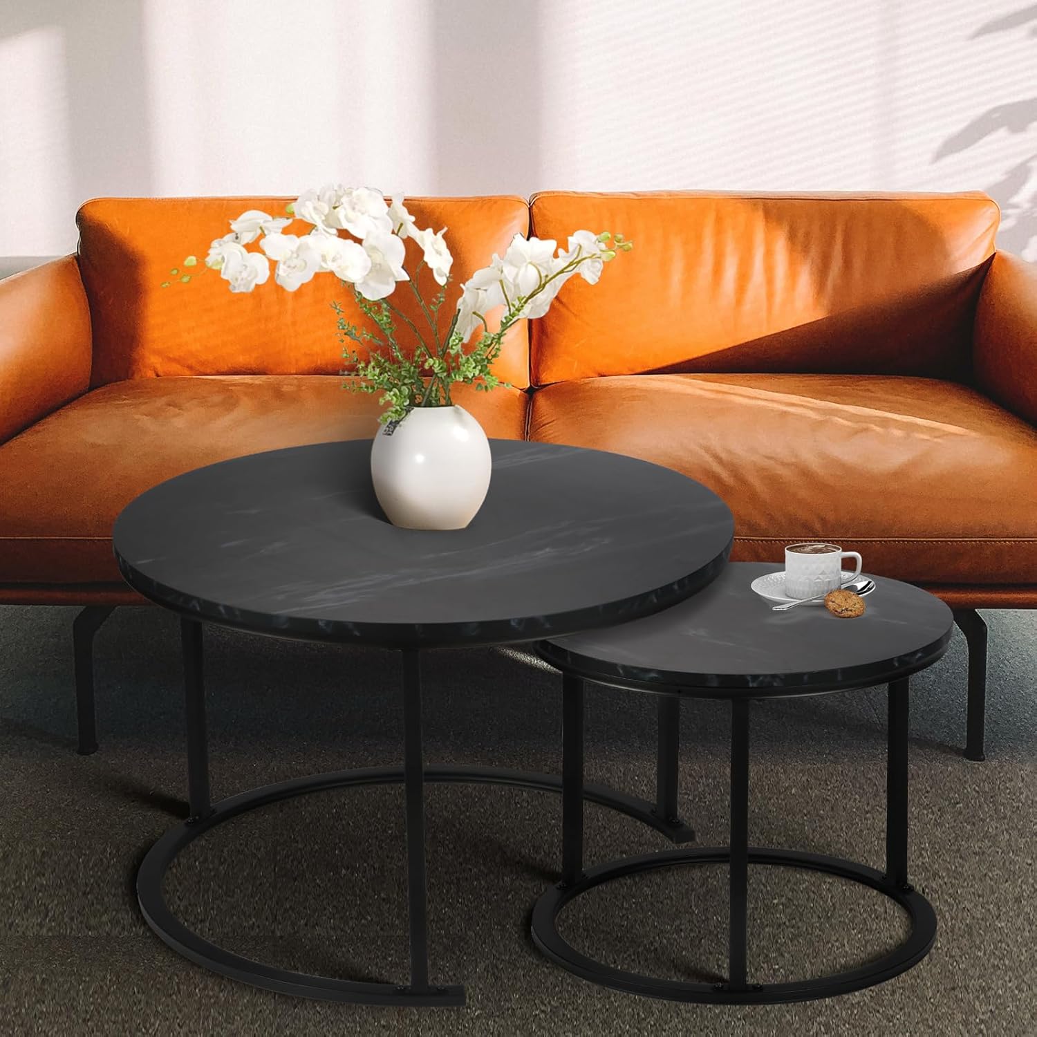 Modernes 2er Set runde Couchtische Holz & Metall Set – Bild 6