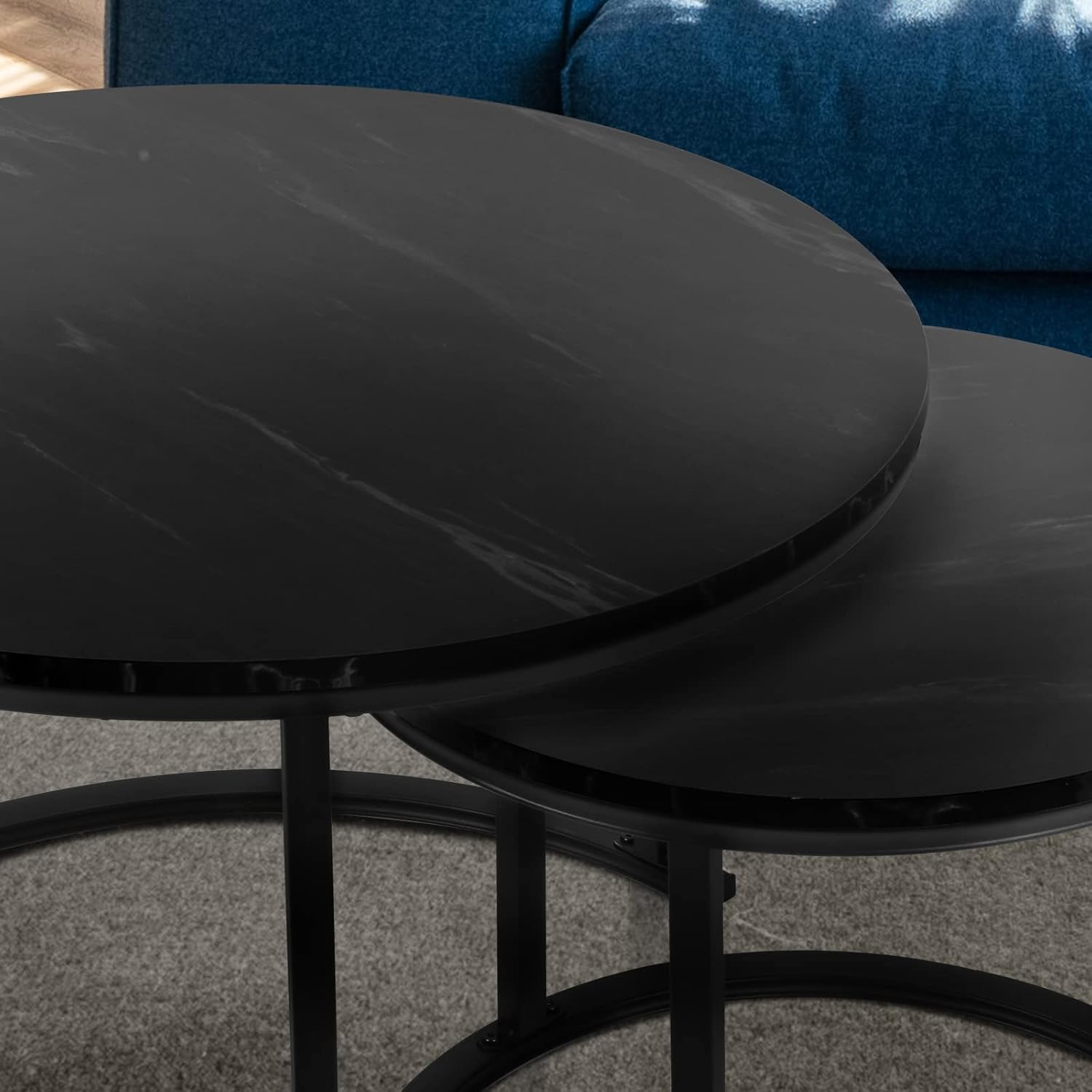 Modernes 2er Set runde Couchtische Holz & Metall Set – Bild 7