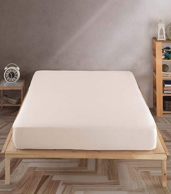 Jersey Spannbettlaken 160x200 cm Beige Baumwolle