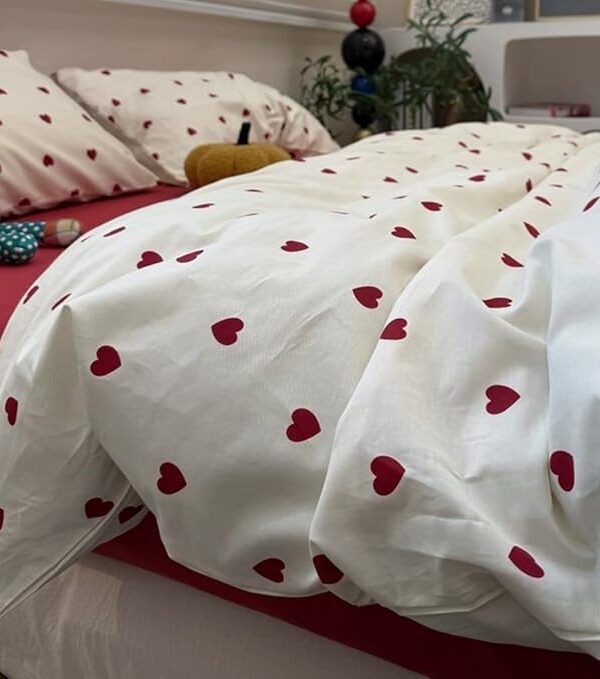 Kinder-Bettwäsche 135x200 Rot Herzchen Mikrofaser