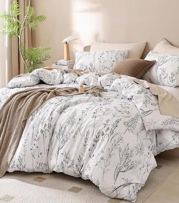 4-teiliges Bettwäsche-Set 135x200 Weiß floral Mikrofaser