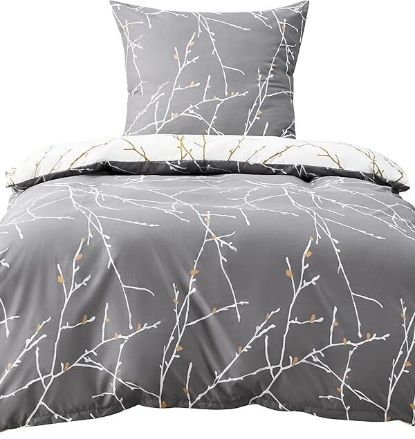 Cotton bed linen 135x200 cm – grey branches pattern