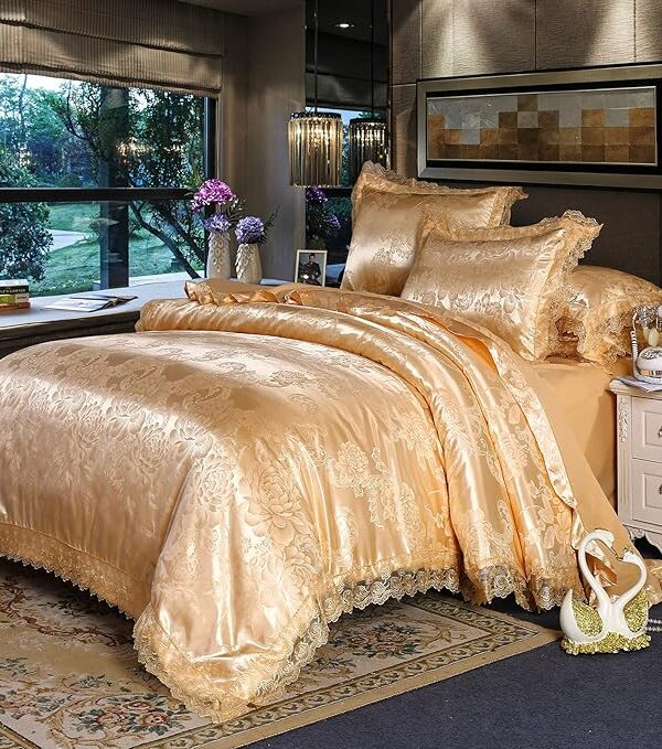 Jacquard Spitzen Bettwäsche 200x200 cm – Satin & Seidenglanz