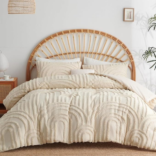 Boho Bettwäsche 135x200 cm – Beige mit Vintage Stickerei