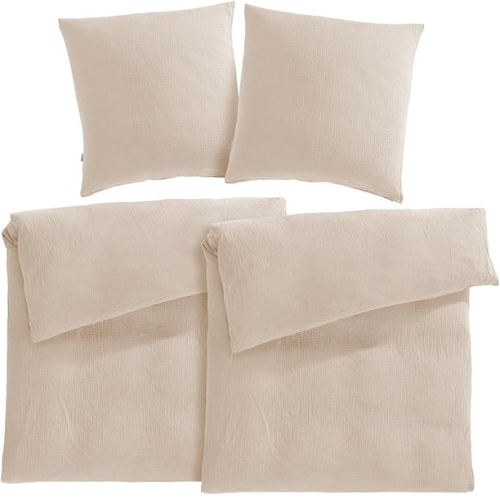 4-teiliges Musselin-Bettwäsche-Set 135x200 Beige Baumwolle