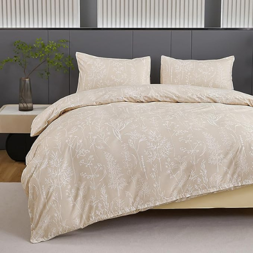 4-teiliges Bettwäsche-Set 135x200 cm Beige mit elegantem Blumenmuster
