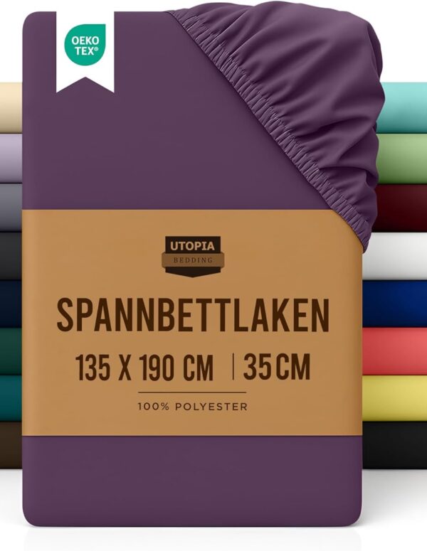 Spannbettlaken Lila 135x190 cm Mikrofaser 35cm