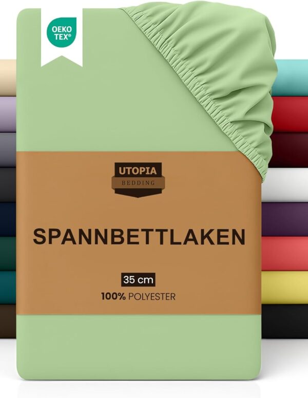 Spannbettlaken Grün 180x200 cm Oeko Tex 35cm