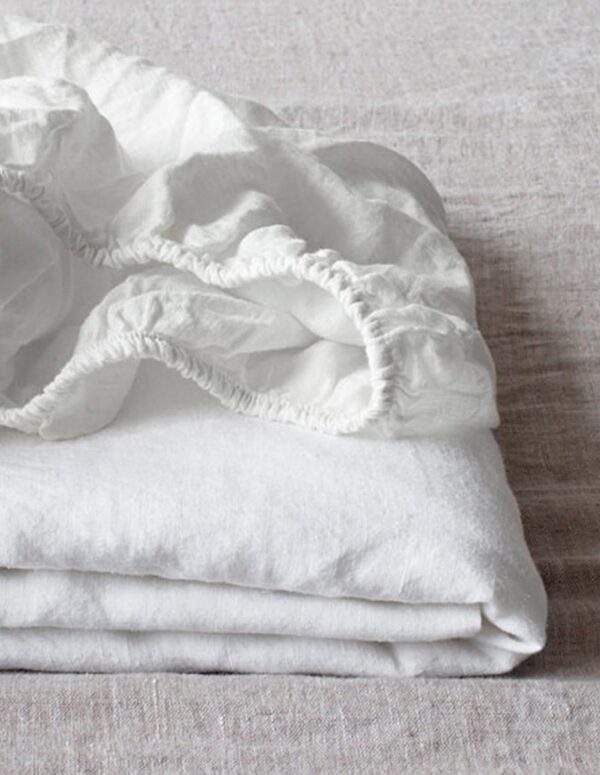 Leinen Spannbetttuch 180x200 cm Atmungsaktiv Weiß