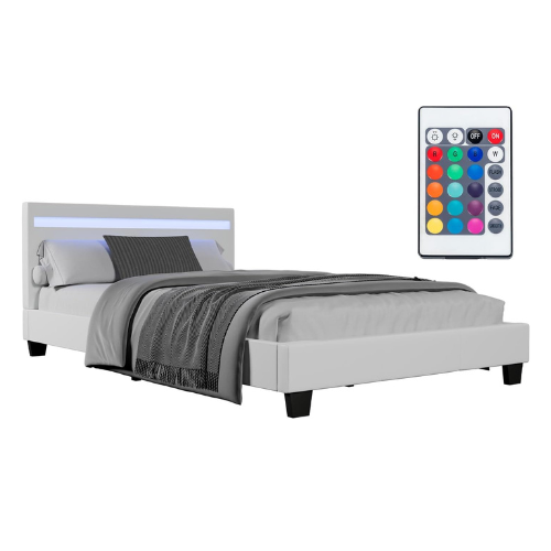 Bed Frame 120x200 cm LED Faux Leather Slatted