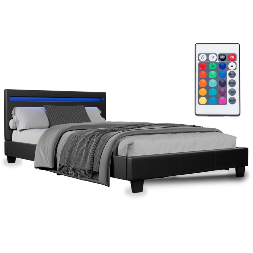 Bett 120x200 cm Polster LED Lattenrost Kunstleder