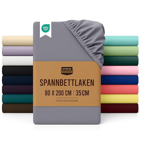 Grey Fitted Sheet 80x200 cm 35cm Deep OekoTex