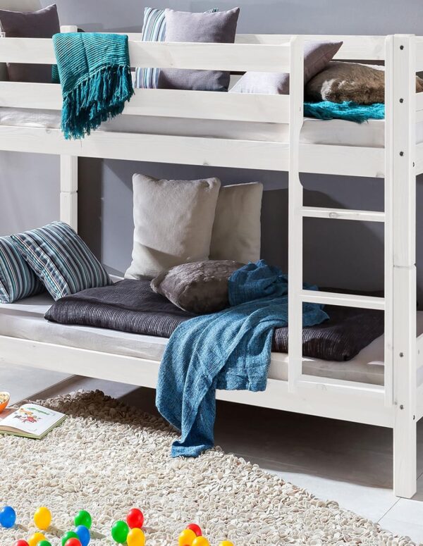 Massivholz Etagenbett 90x200 cm Weiß Kinderbett