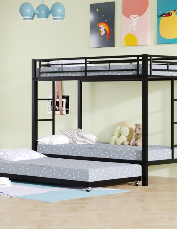Metal bunk bed black for 3 people 90x200 cm extendable