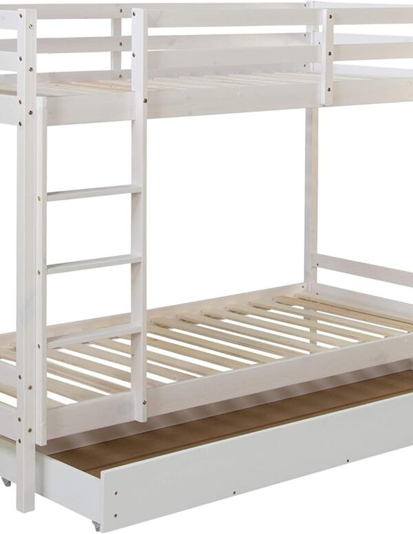 White Wooden Bunk Bed 90x200 cm With Ladder