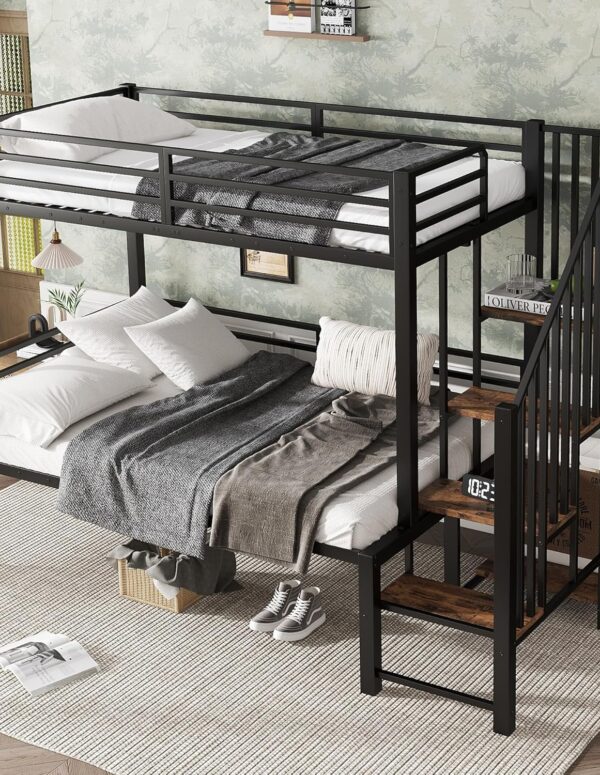 Metal bunk bed black 90x200 cm with stairs