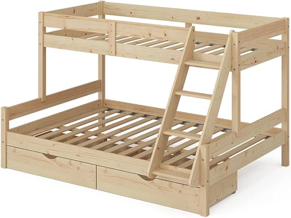 Kids Natural Wood Bunk Bed with Storage Drawers