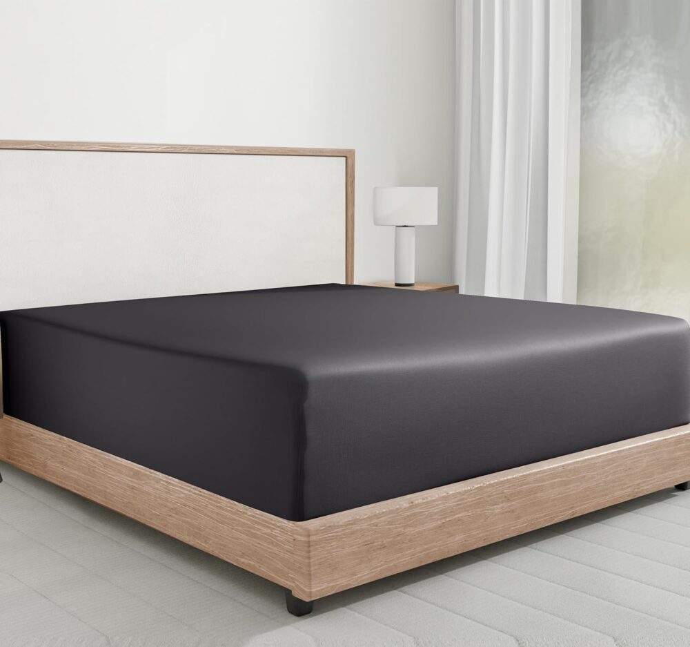 BEDS FOR SALE - Spannbettlaken Baumwolle 160x200 cm Dunkelgrau – Weiches Spannbetttuch in Hotelqualität mit Tiefen Taschen und Kopf- und Fußanhängern