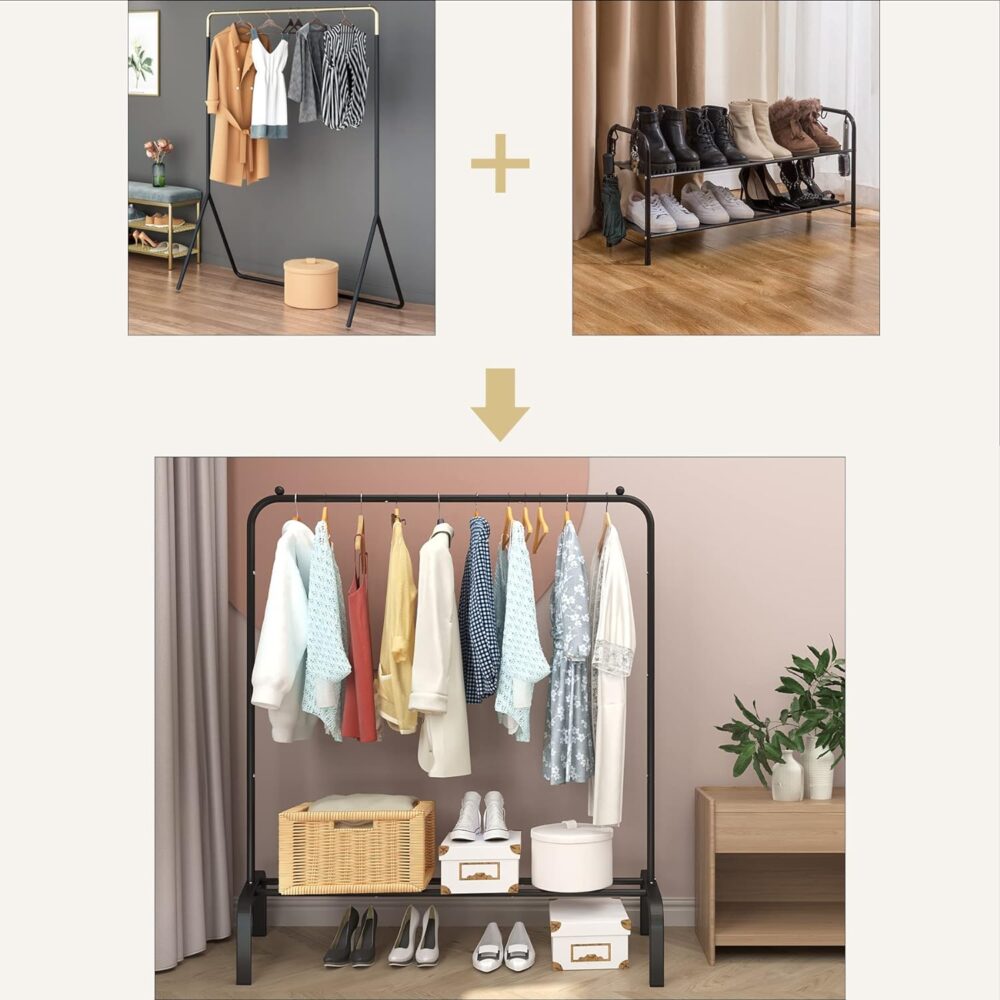 BEDS FOR SALE - Kleiderständer aus Metall, Strapazierfähige Kleiderstange mit Unterem Gestell für Mäntel, Röcke, Hemden und Pullover – Schwarz – Bild 4