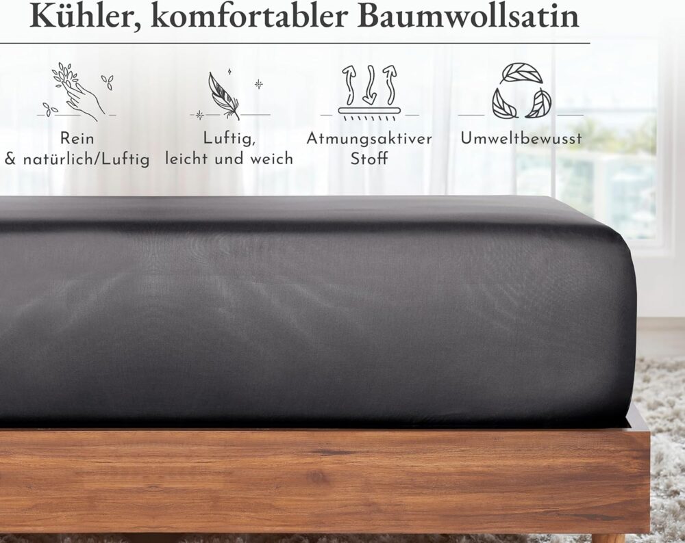 BEDS FOR SALE - Spannbettlaken Baumwolle 160x200 cm Dunkelgrau – Weiches Spannbetttuch in Hotelqualität mit Tiefen Taschen und Kopf- und Fußanhängern – Bild 4