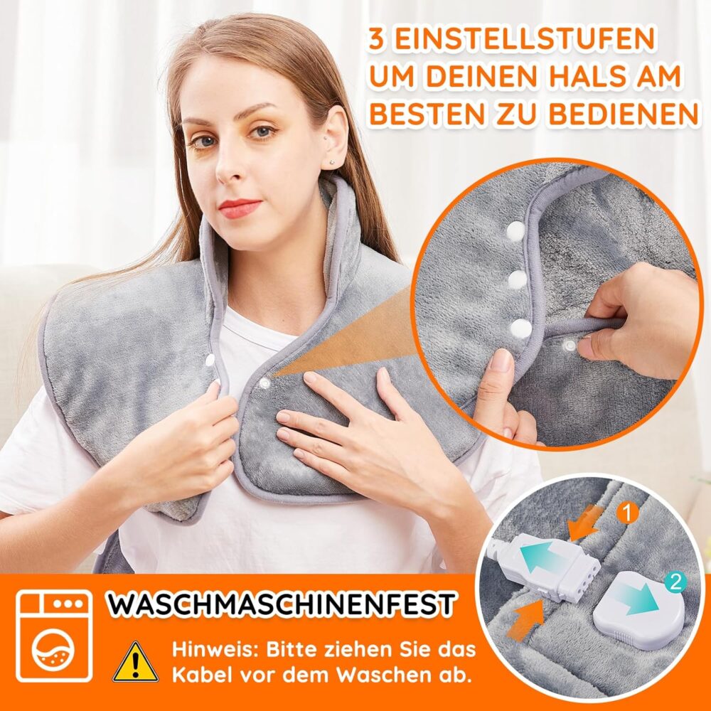 BEDS FOR SALE - Heizkissen für Rücken, Schulter und Nacken 60x100 cm – Wärmekissen mit Abschaltautomatik – Bild 4