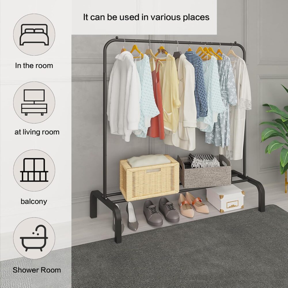 BEDS FOR SALE - Kleiderständer aus Metall, Strapazierfähige Kleiderstange mit Unterem Gestell für Mäntel, Röcke, Hemden und Pullover – Schwarz – Bild 6