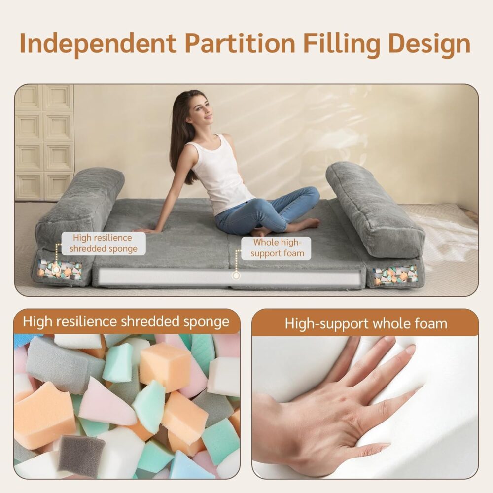 BEDS FOR SALE - Faltbares Sitzsackbett – Extra Dickes 6-Fach Bodensofa und Schlafmatratze für Erwachsene – Bild 5