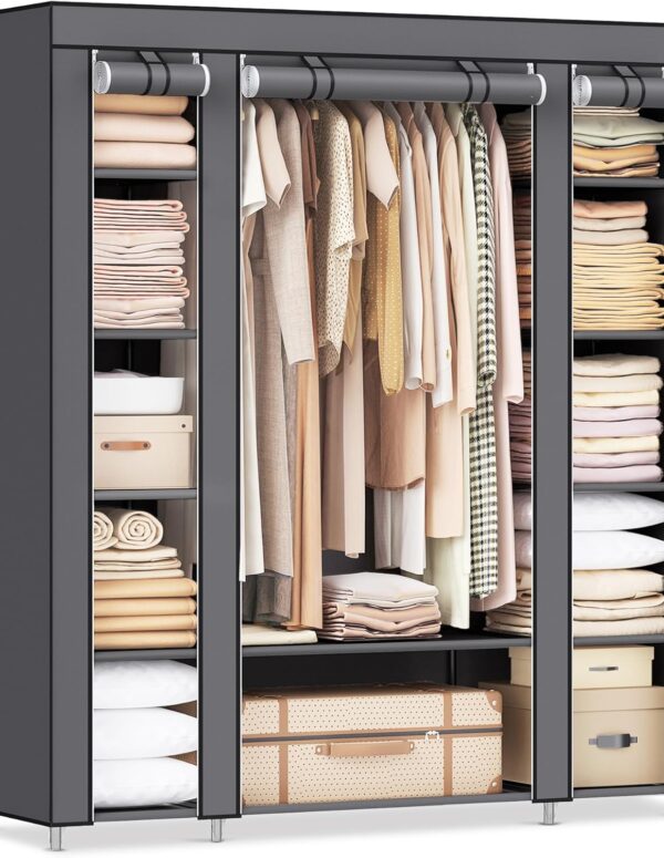 Stoffkleiderschrank mit Kleiderstange & 12 Ablagen