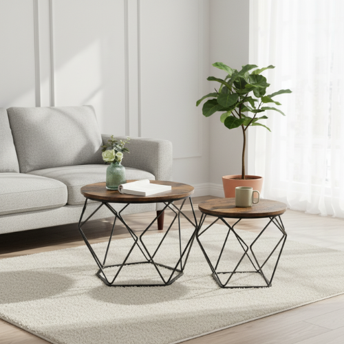 Runder Couchtisch 2er Set mit abnehmbarer Platte