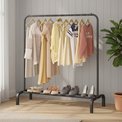 Kleiderständer Metall mit Ablage Schwarz