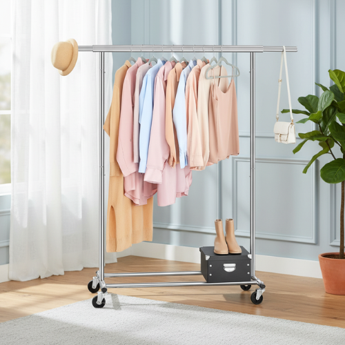 Kleiderständer auf Rollen, Schwerlast, Silber