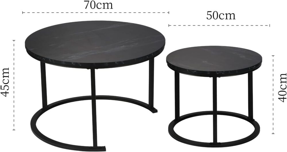 BEDS FOR SALE - Modernes 2er Set Rundes Couchtisch – Holz & Metall, 70x70x45 cm & 50x50x40 cm, für Wohnzimmer, Balkon, Büro – Bild 2