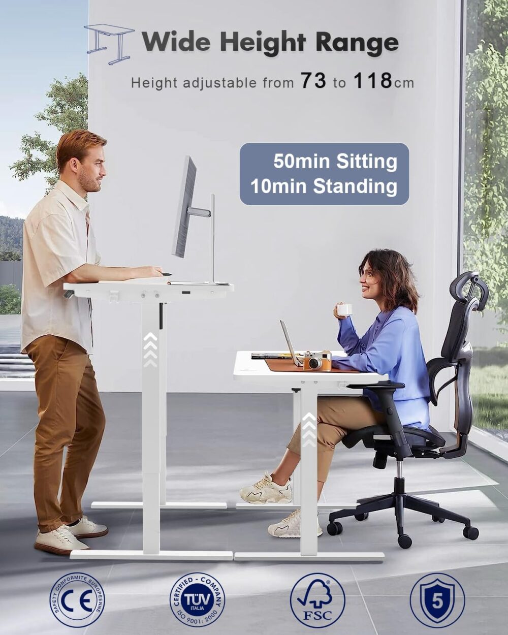 BEDS FOR SALE - Elektrisch Höhenverstellbarer Schreibtisch 120 x 60 cm | Ergonomischer Steh-Sitz Tisch für Büro und Homeoffice – Bild 3