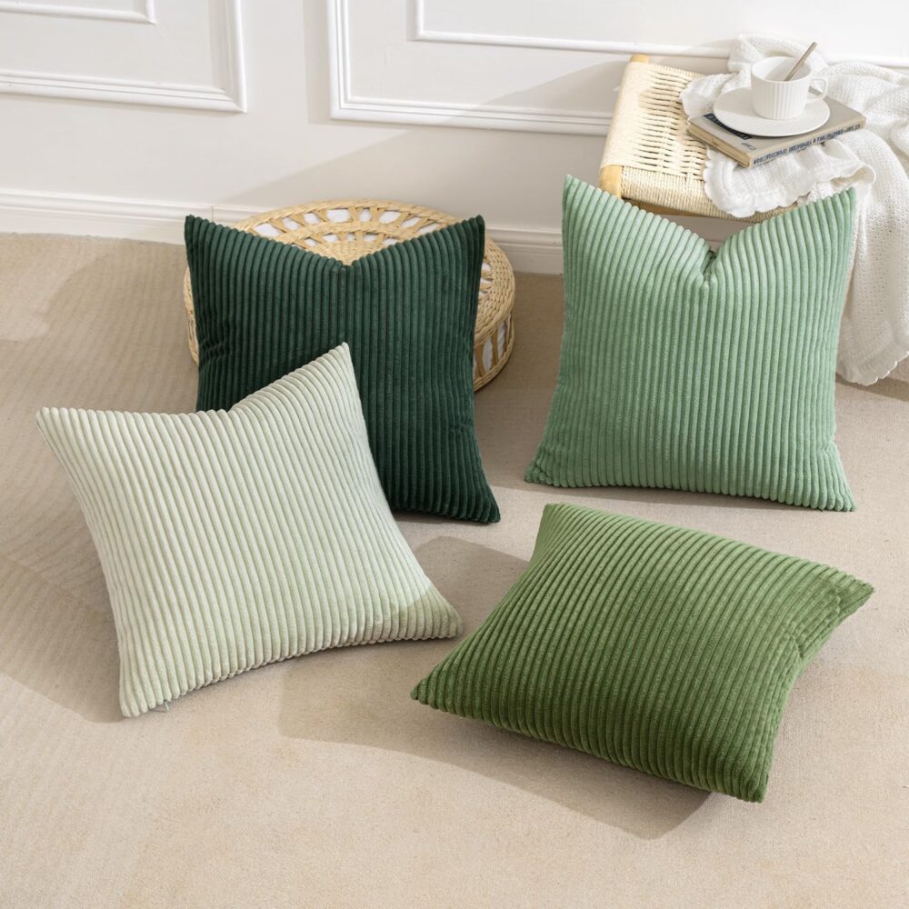 BEDS FOR SALE - Kordsamt Kissenbezüge 4er-Set – Weiche Zierkissenbezüge mit Streifen – Dekorative Sofakissen für Wohnzimmer & Schlafzimmer – Quadratische Kissenhüllen – Bild 6