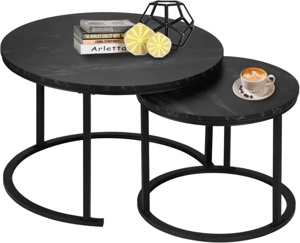 BEDS FOR SALE - Modernes 2er Set Rundes Couchtisch – Holz & Metall, 70x70x45 cm & 50x50x40 cm, für Wohnzimmer, Balkon, Büro – Bild 8