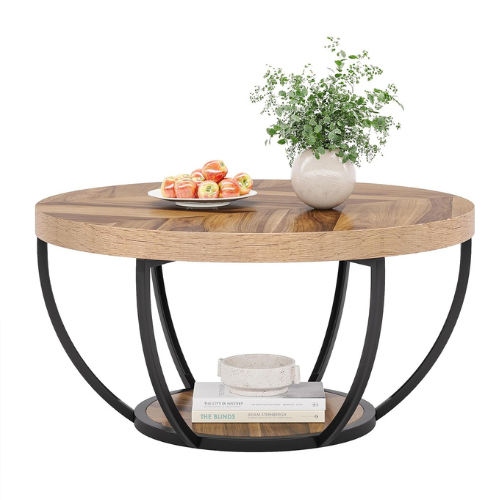 Industrieller runder Couchtisch mit Ablagen, 80,5 cm