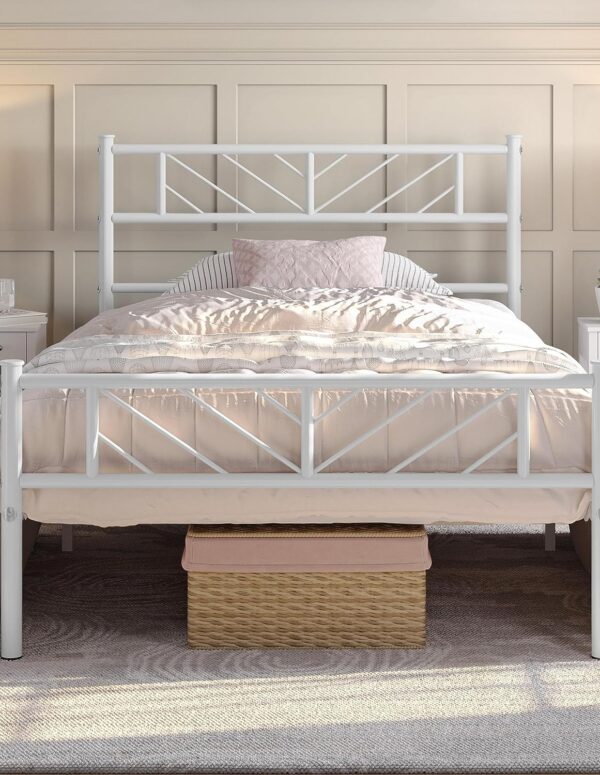 Metallbett 90x200 cm Weiß mit Lattenrost & Kopfteil