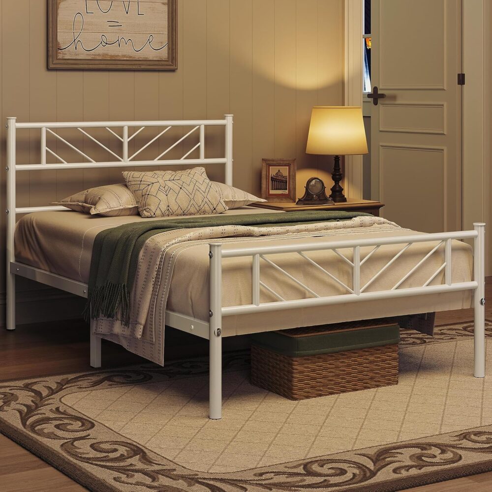 Metallbett 90x200 cm Weiß – Minimalistischer Bettrahmen mit Kopfteil, Lattenrost & 32 cm Stauraum für Schlafzimmer & Gästezimmer – Bild 3