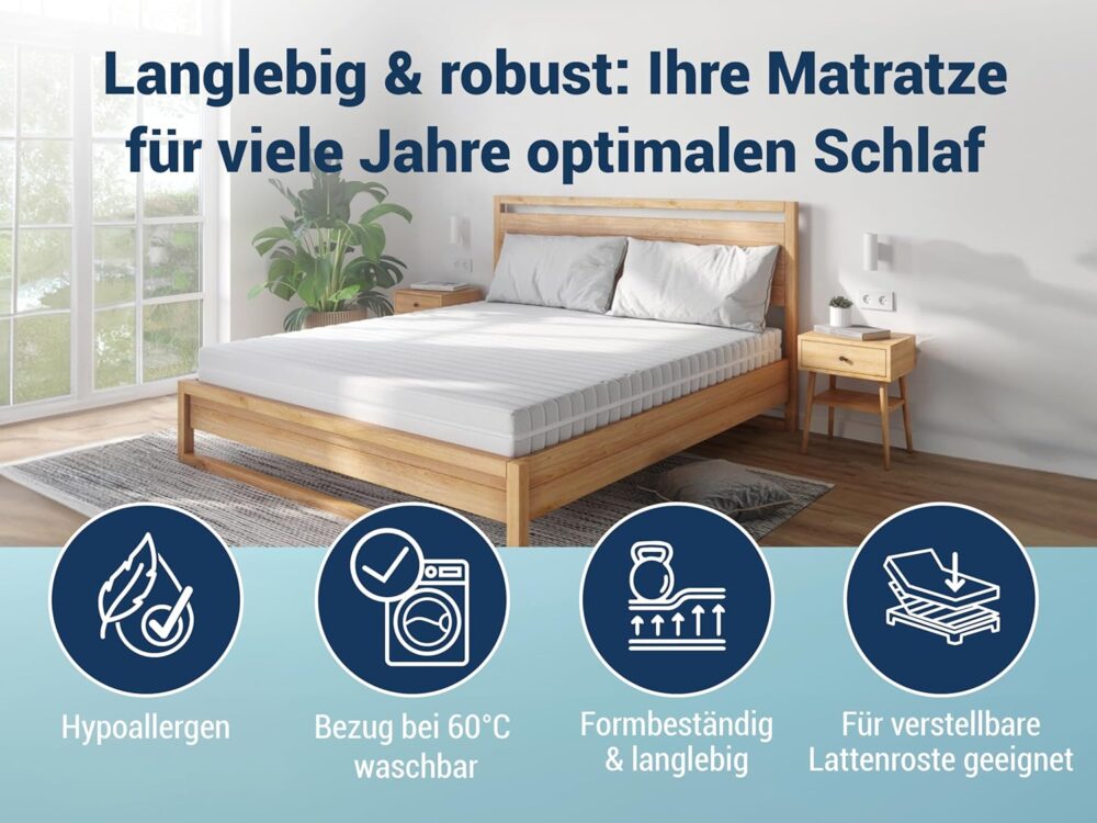 Kaltschaummatratze 140x200 cm H3 – 7-Zonen, Allergikerfreundlich, Waschbarer Bezug, OEKO-TEX® – Bild 6