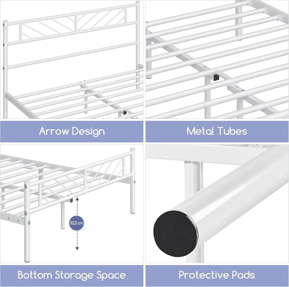 Metallbett 90x200 cm Weiß – Minimalistischer Bettrahmen mit Kopfteil, Lattenrost & 32 cm Stauraum für Schlafzimmer & Gästezimmer – Bild 5