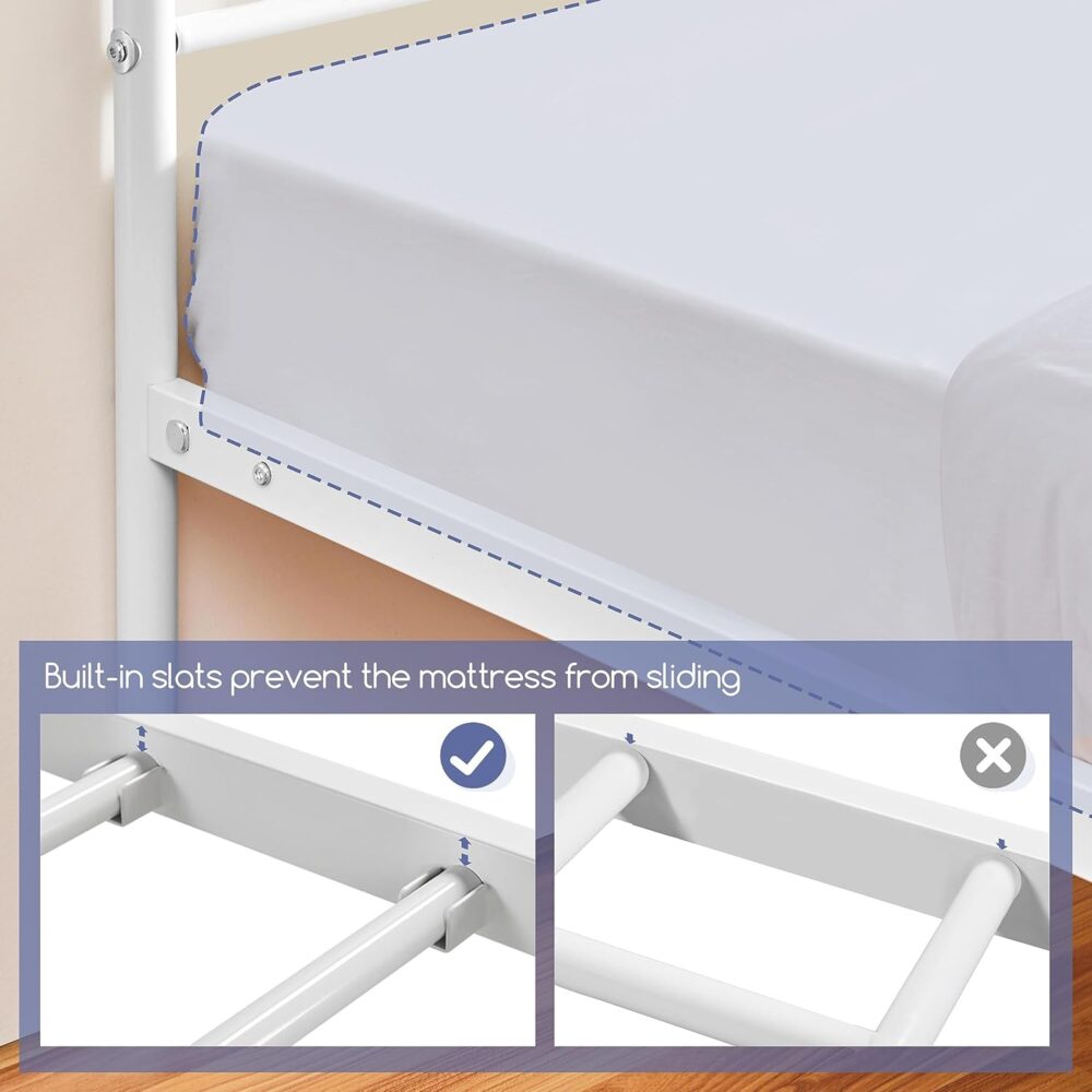 Metallbett 90x200 cm Weiß – Minimalistischer Bettrahmen mit Kopfteil, Lattenrost & 32 cm Stauraum für Schlafzimmer & Gästezimmer – Bild 7