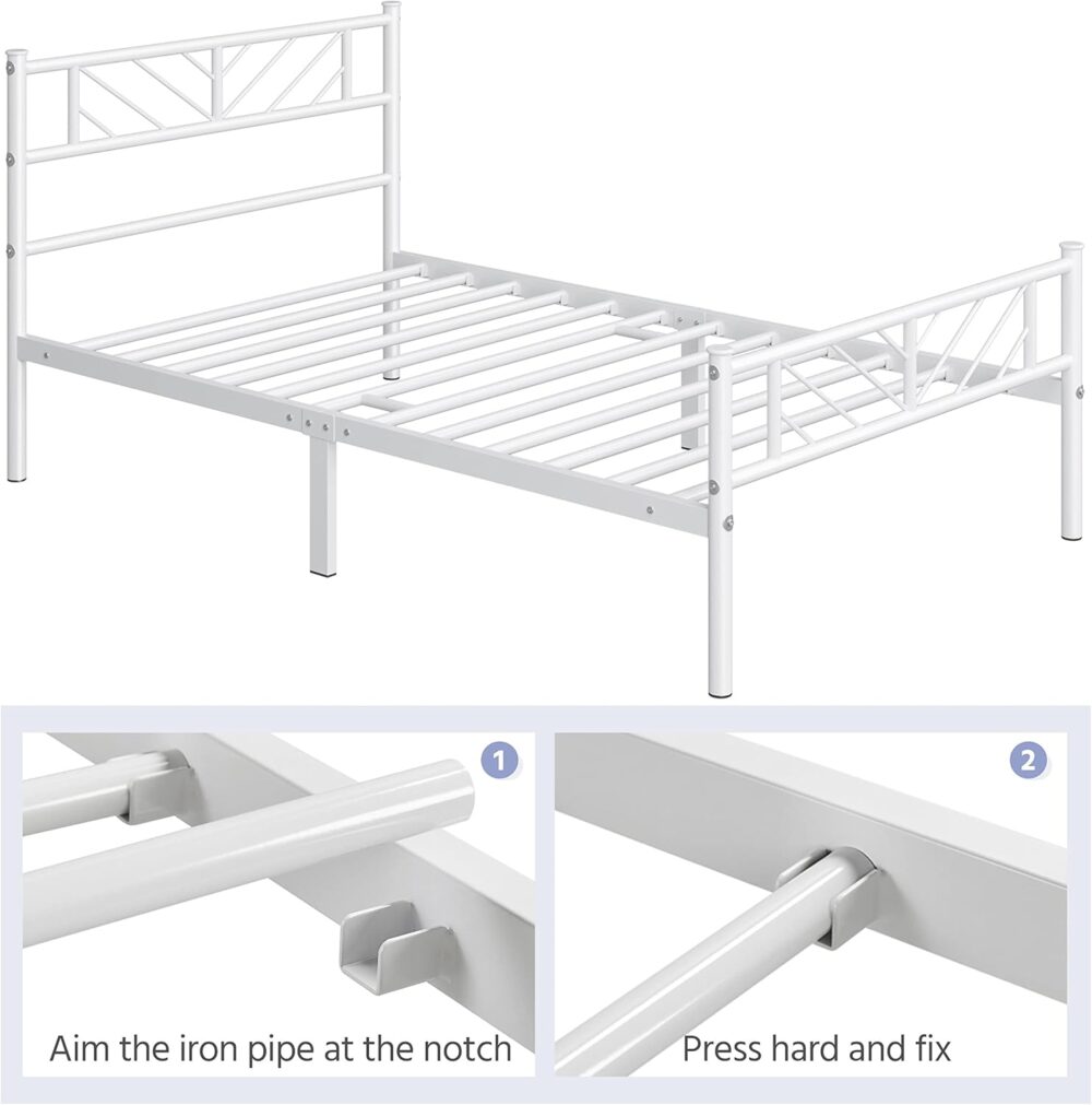 Metallbett 90x200 cm Weiß – Minimalistischer Bettrahmen mit Kopfteil, Lattenrost & 32 cm Stauraum für Schlafzimmer & Gästezimmer – Bild 8