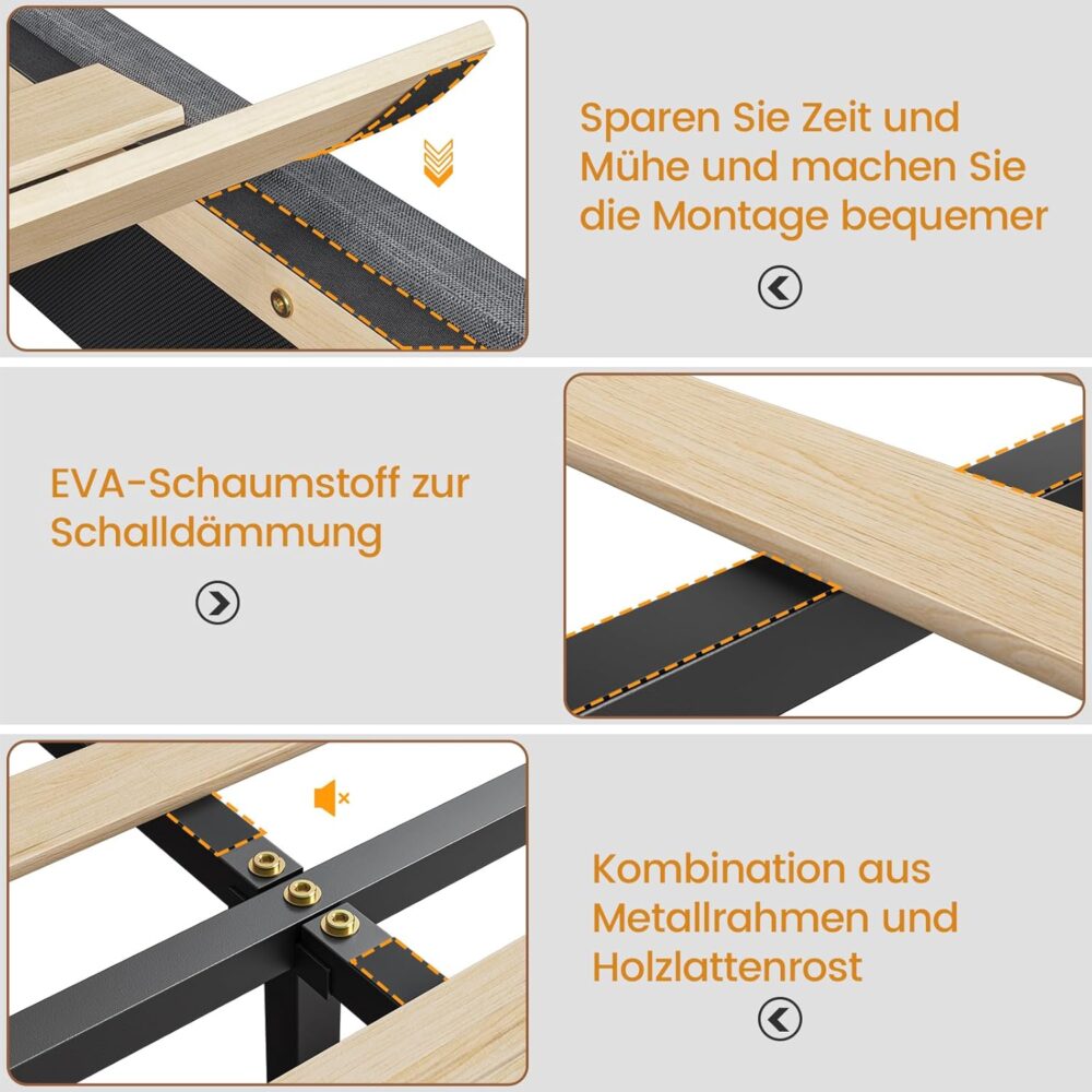 Modernes Einzelbett 90x200 cm mit Lattenrost und LED-Beleuchtung: Gäste- und Jugendbett mit grauem Leinenbezug für Schlafzimmer und Gästezimmer – Bild 6
