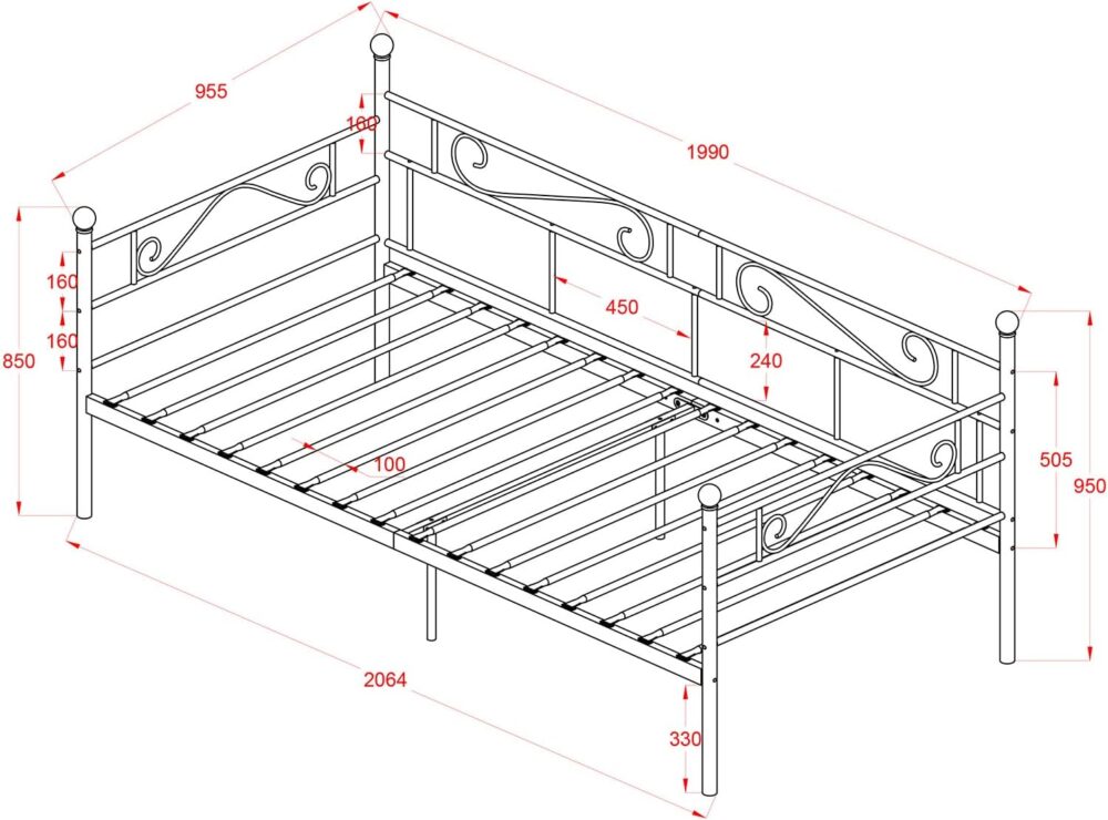 Tagesbett 90x200 cm Bettgestell | Weißes, wasserdichtes Metallbett für Schlafzimmer, Wohnzimmer, Gästezimmer und Jugendzimmer – Bild 2