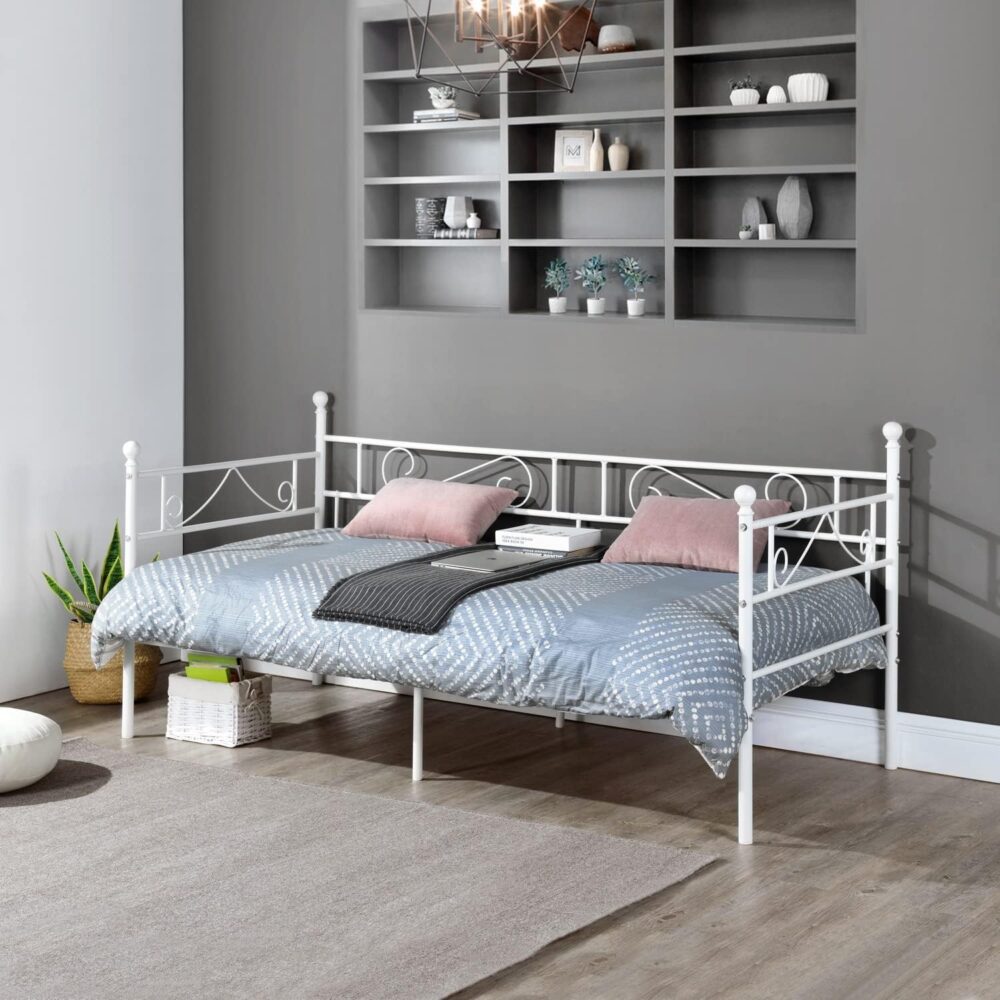 Tagesbett 90x200 cm Bettgestell | Weißes, wasserdichtes Metallbett für Schlafzimmer, Wohnzimmer, Gästezimmer und Jugendzimmer – Bild 3