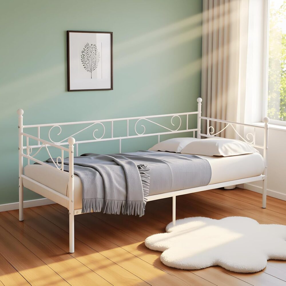 Tagesbett 90x200 cm Bettgestell | Weißes, wasserdichtes Metallbett für Schlafzimmer, Wohnzimmer, Gästezimmer und Jugendzimmer – Bild 6