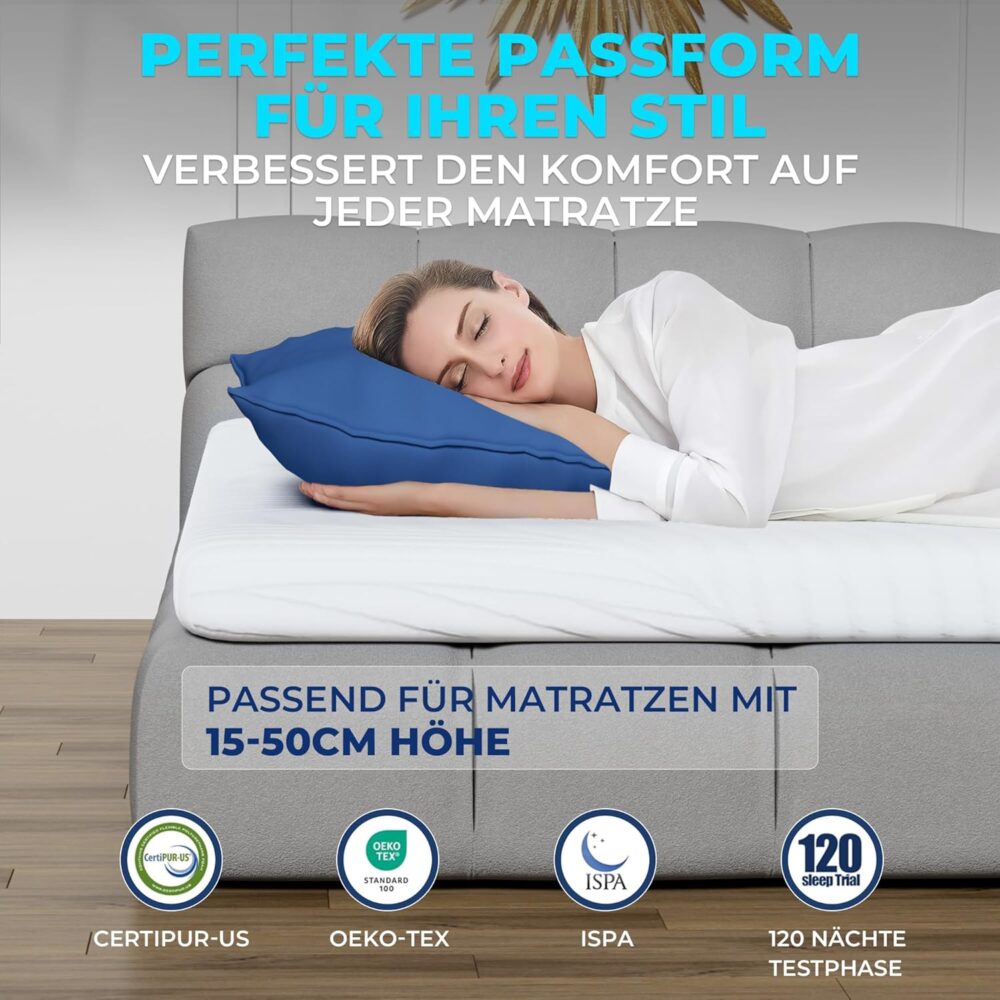 Matratzentopper 140x200 cm Memory Foam | 5 cm Visco-Schaum für Ergonomische Unterstützung, Antirutsch-Bänder, Öko-Tex Zertifiziert – Bild 3
