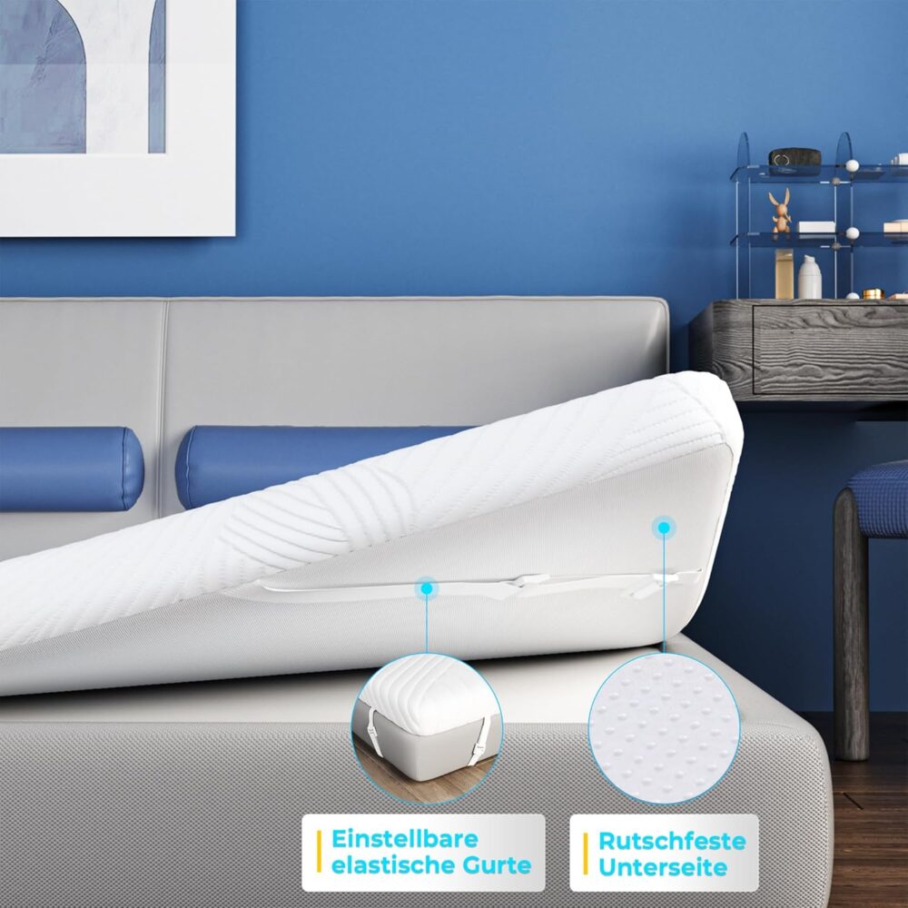 Matratzentopper 140x200 cm Memory Foam | 5 cm Visco-Schaum für Ergonomische Unterstützung, Antirutsch-Bänder, Öko-Tex Zertifiziert – Bild 6